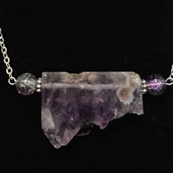 💥SALE! Handmade amethyst slice bar necklace - Picture 3 of 8